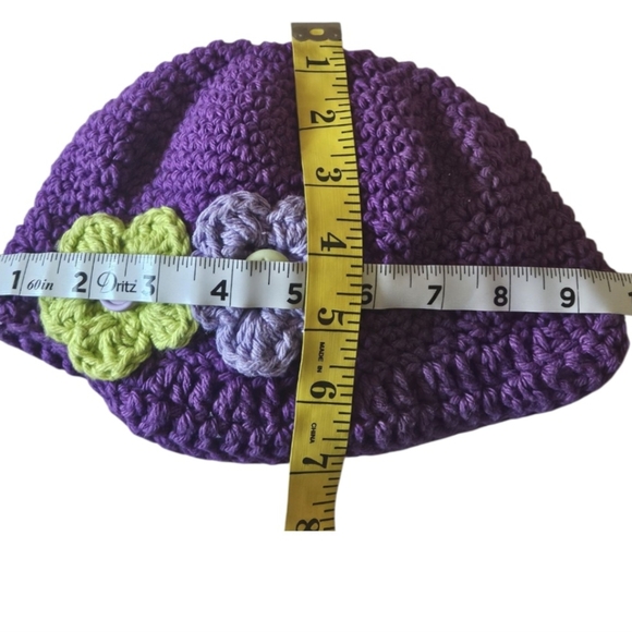Handmade Boho Crochet Hat Cotton Floral Cap Purple Lavender Summer Werable Art - Picture 13 of 17